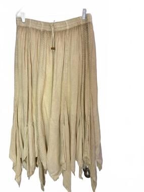 NEW YOUNG THREADS women's boho handkerchief maxi skirt in beige